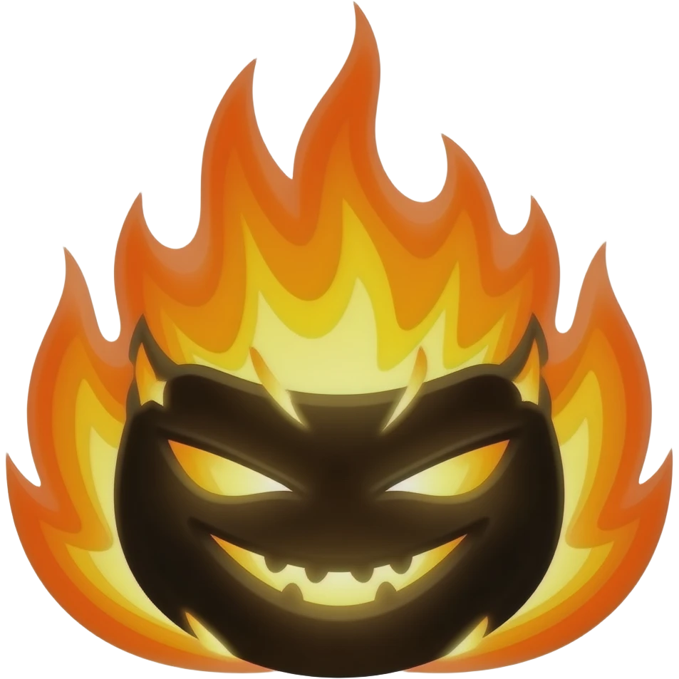 a  dark silhouette mask coming out of fire sinister expression emoji