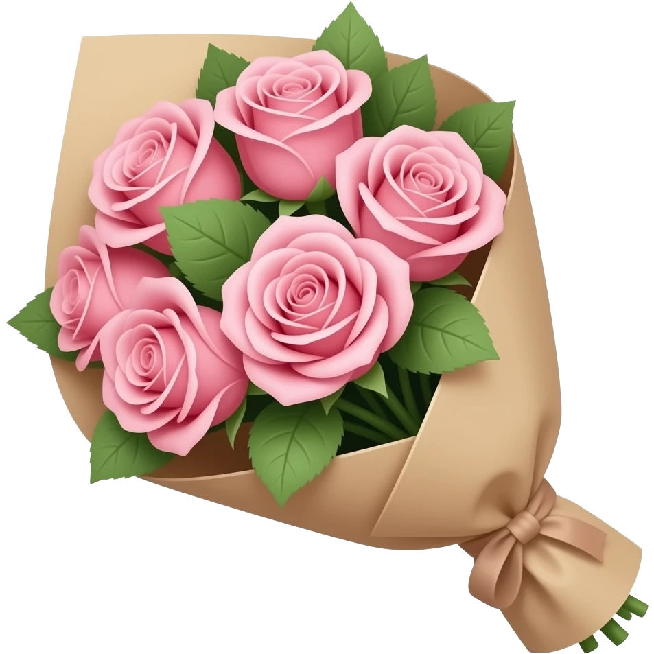 en fin bukett med rosa rosen og grønne blader i papir emoji
