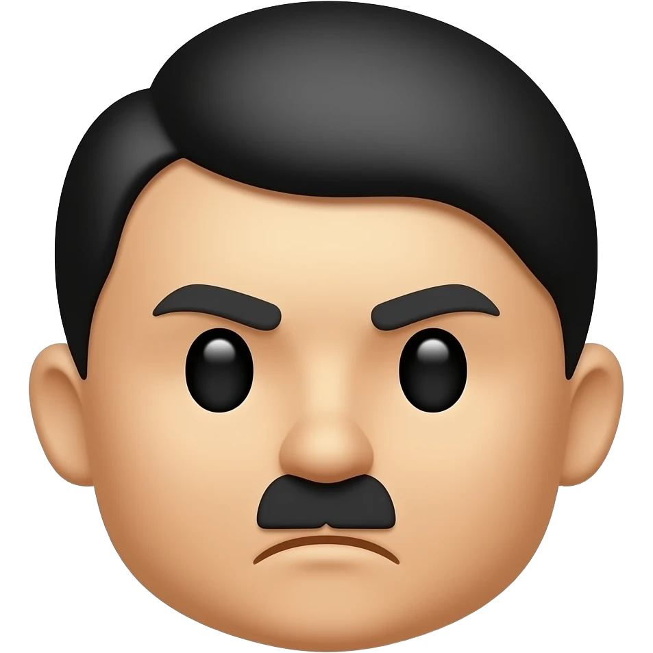 Create a simple emoji-style face with a small rectangular moustache, parted dark hair, and a stern expression, drawn in Apple-style emoji design with flat colors, rounded shapes, and clean vector lines. Adolf hitler look-alike doing a nazi salute emoji