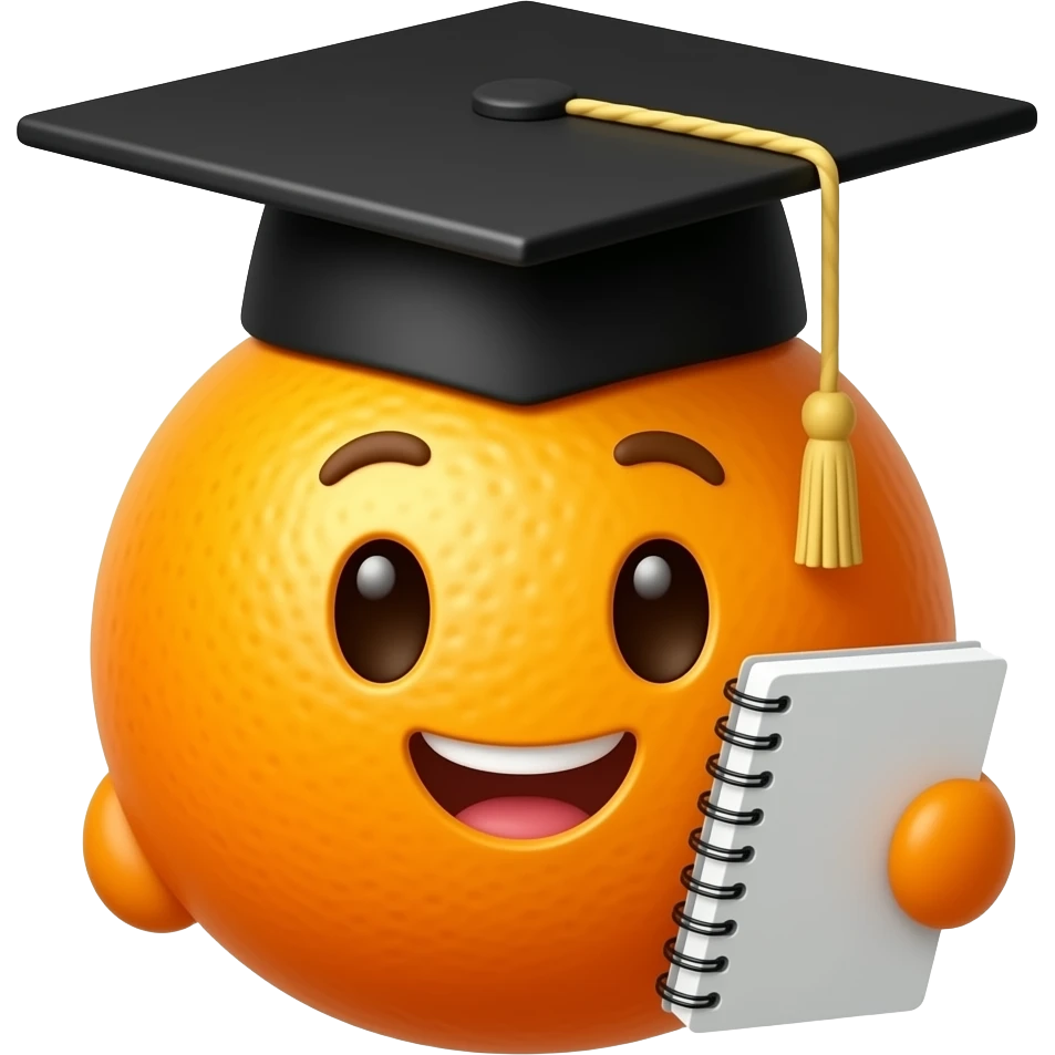 orange fruit using a graduation cap and notebook emoji
