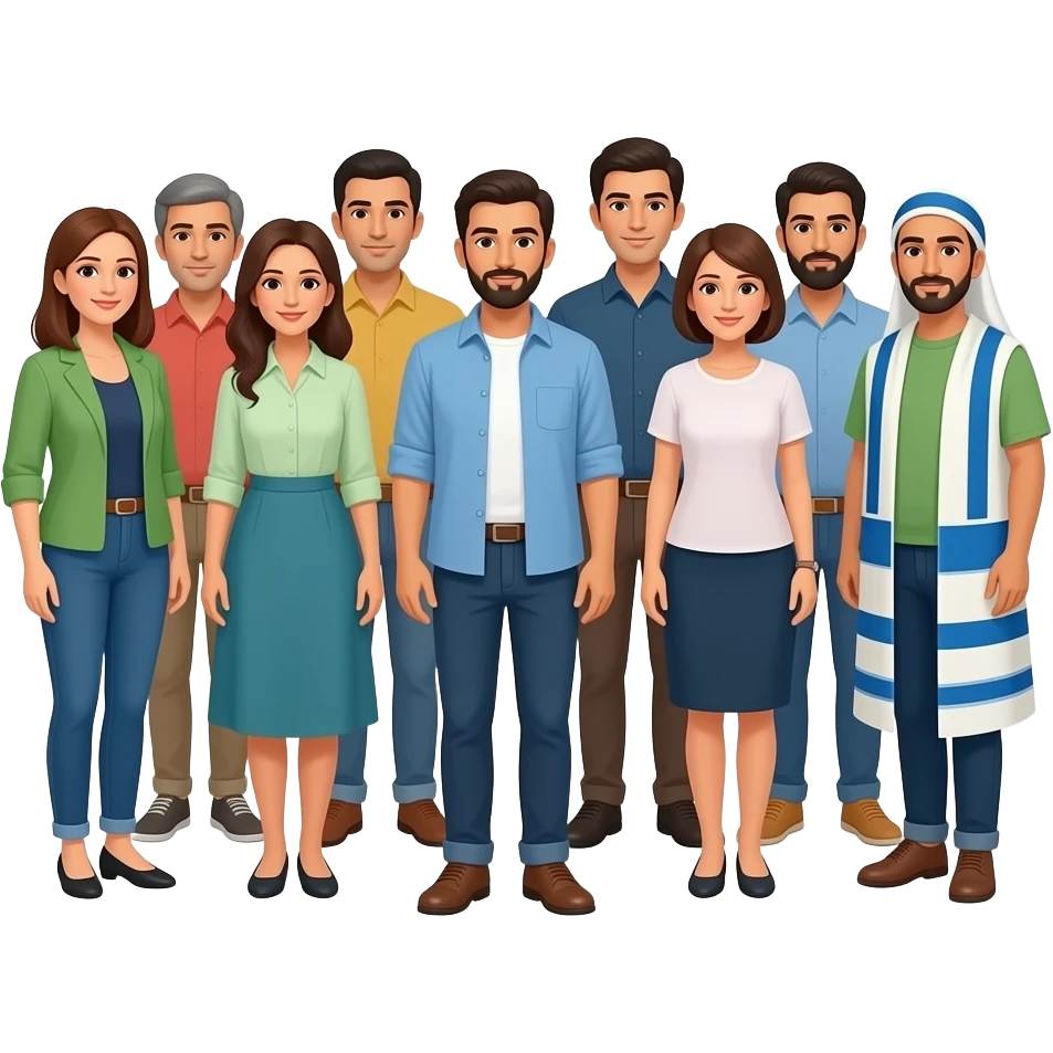 A group of people from Israel with thought bubbles  above their head. All of the thought bubles say "I know God". These people are Israeli, not white. emoji