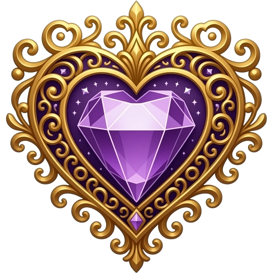 tarot card with purple diamond heart, beautifully ornamented and embellished emoji