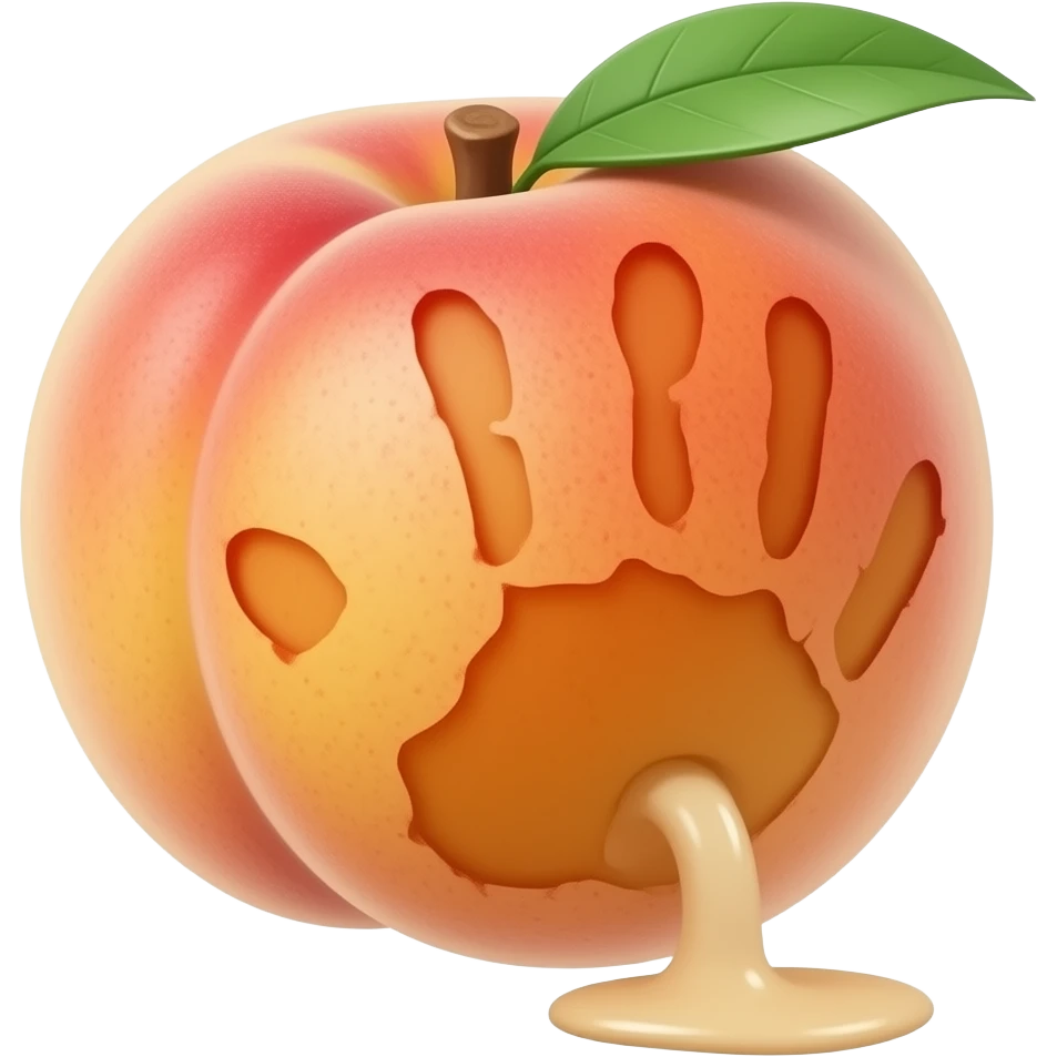 一个桃子上面有一个巴掌印，桃子喷出白色汁液 emoji