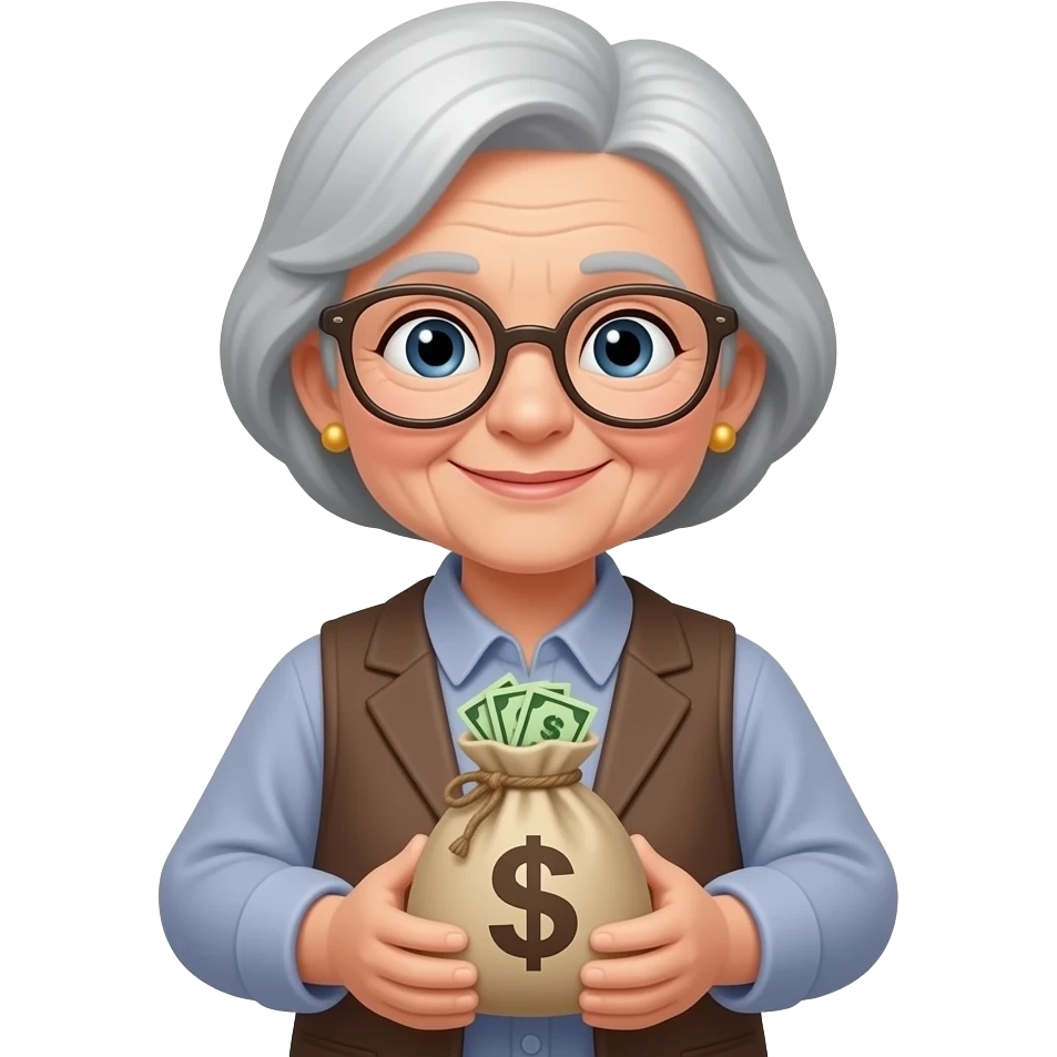 grandma holding bag of money emoji