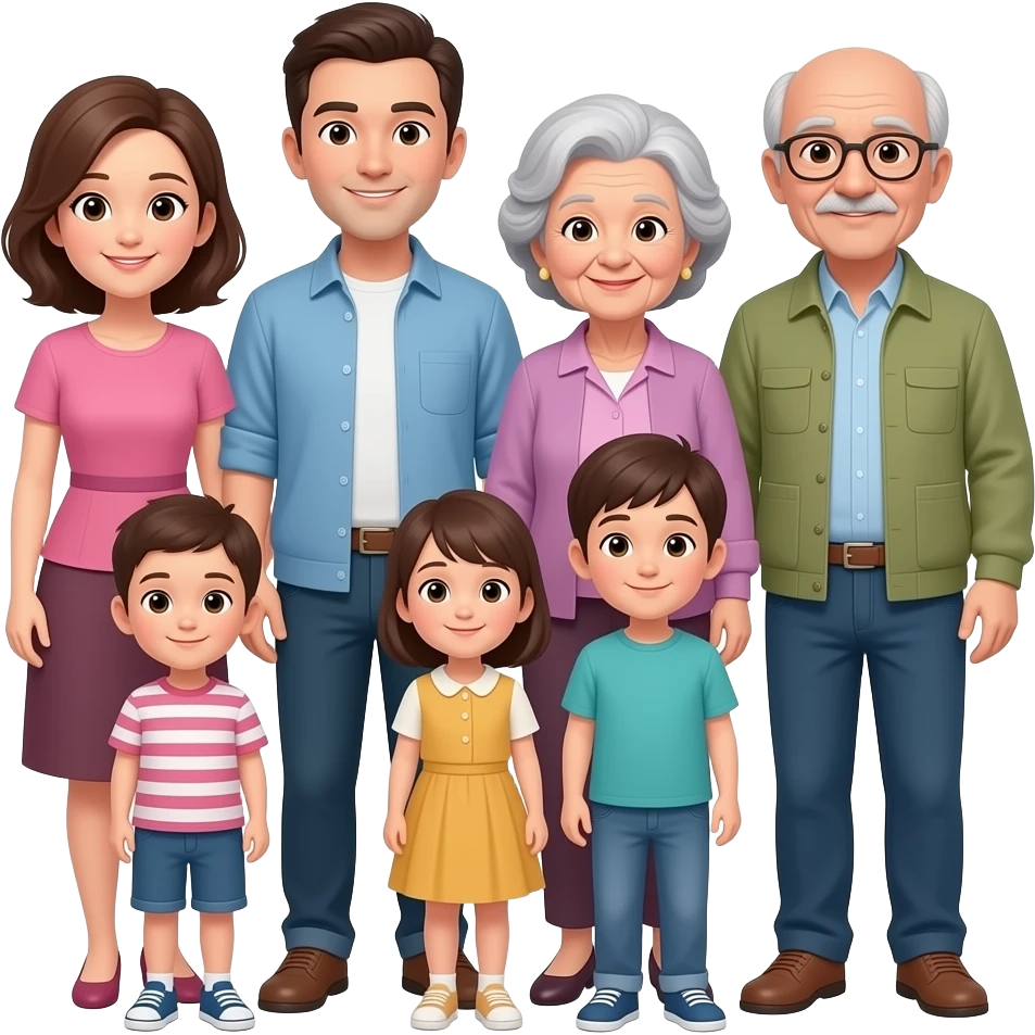 семья мама пап бабушка дедушка дети в полный рост emoji
