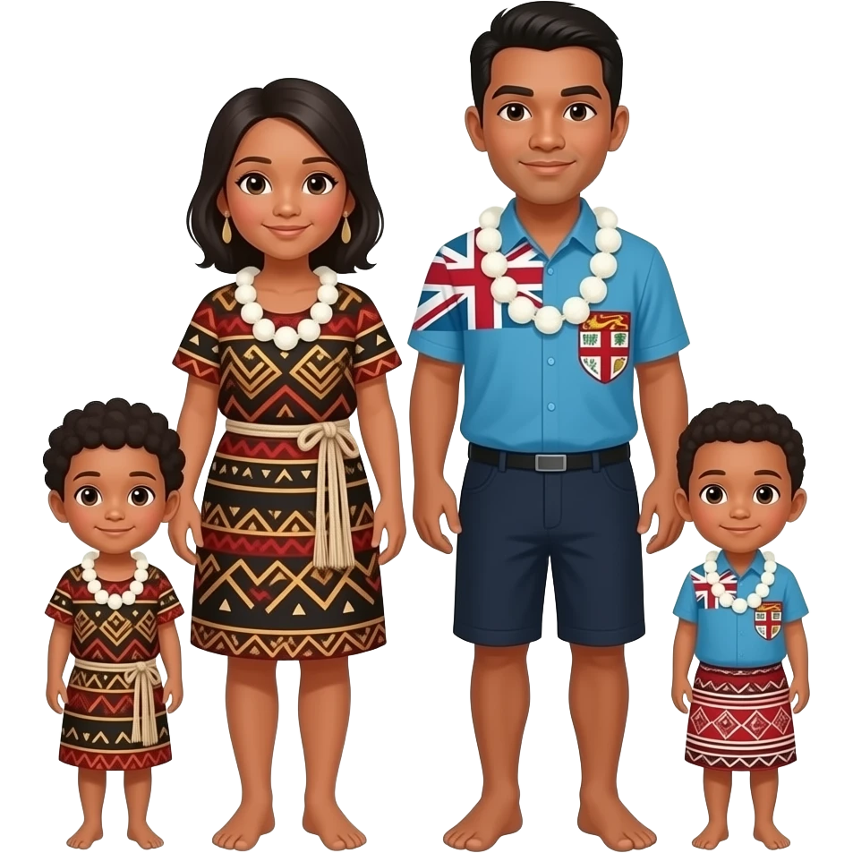 fiji parents emoji image with 2 young children and cultural cothes emoji