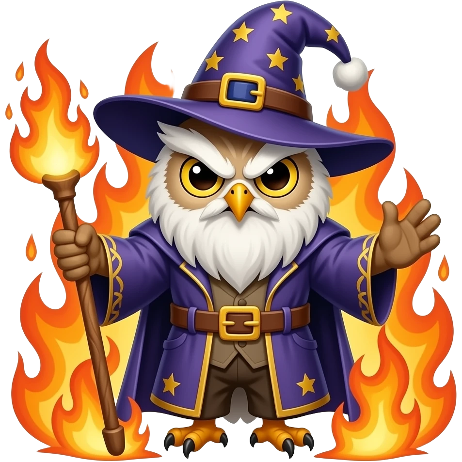 owl wizard angry fire emoji