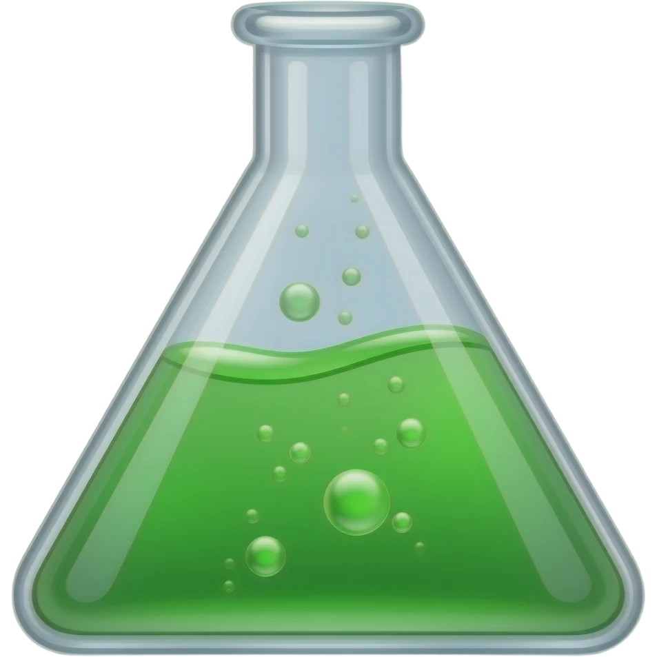The flask for analysis is green liquid, triangular in shape (inside the liquid is wavy with bubbles) emoji