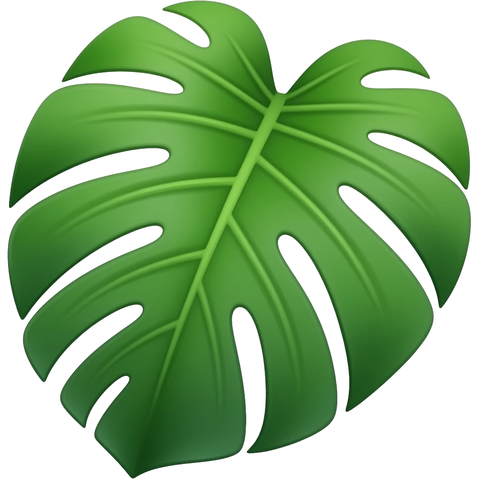 Crée 1 emoji iOS 18 représentant une feuille monstera,. La vue est prise en 3 quarts.l'ensemble est isolée sur un fond blanc. emoji