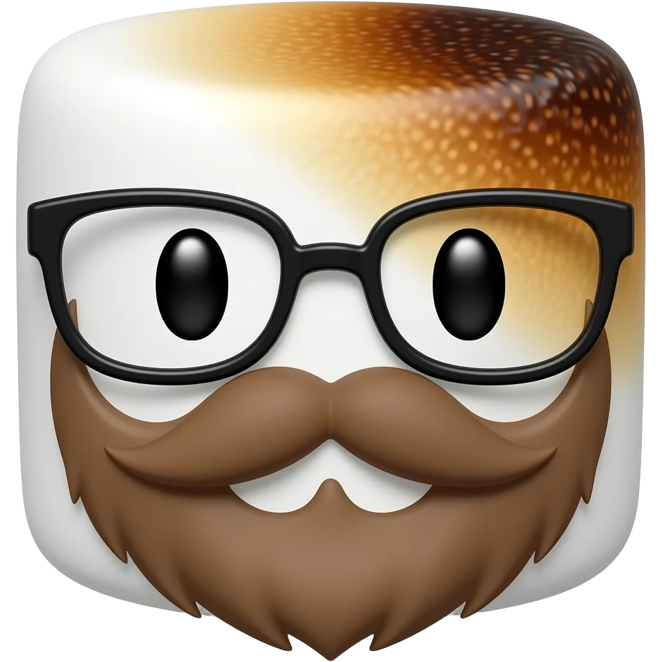 burnt marshmallow with brown beard and glasses emoji