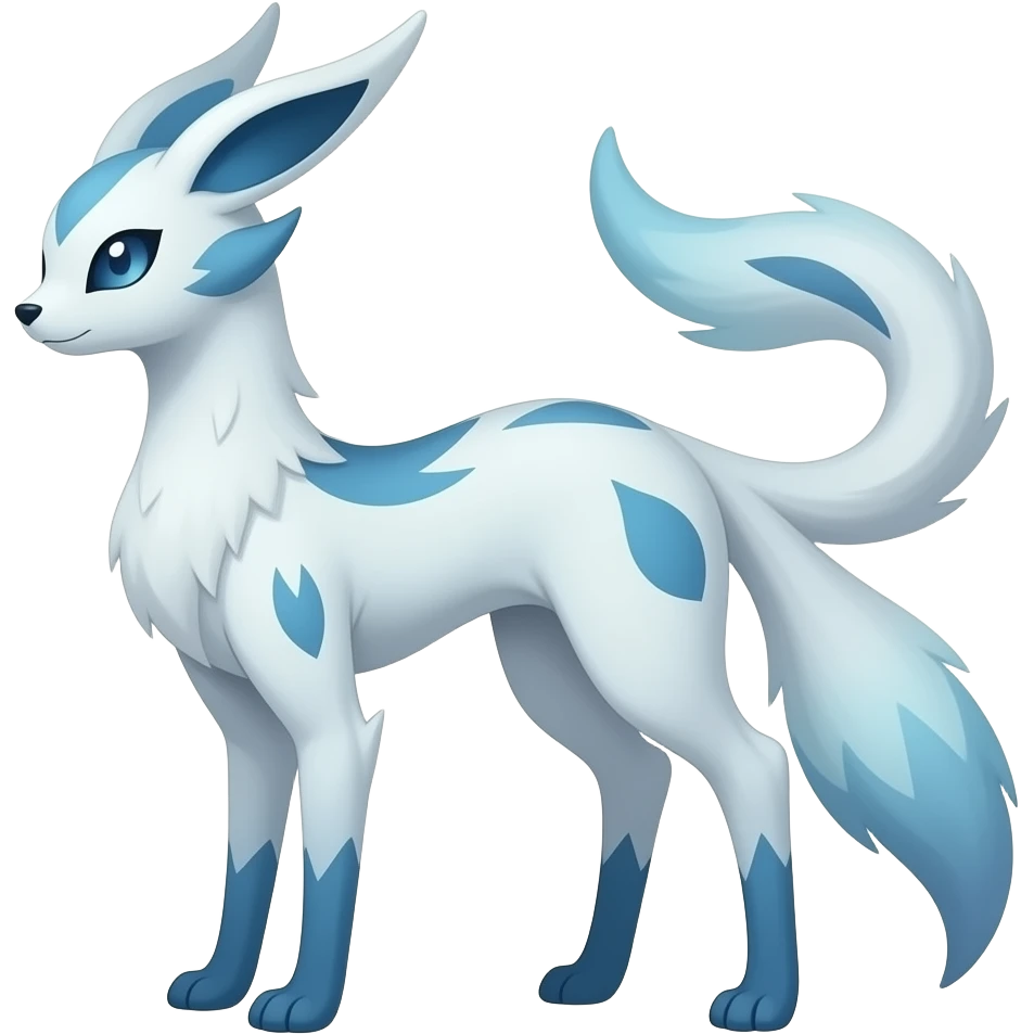 Slim thin lanky scrawny tall elegant oriental feral painted Asian Absol-Glaceon-Sylveon-fusion-hybrid-creature emoji