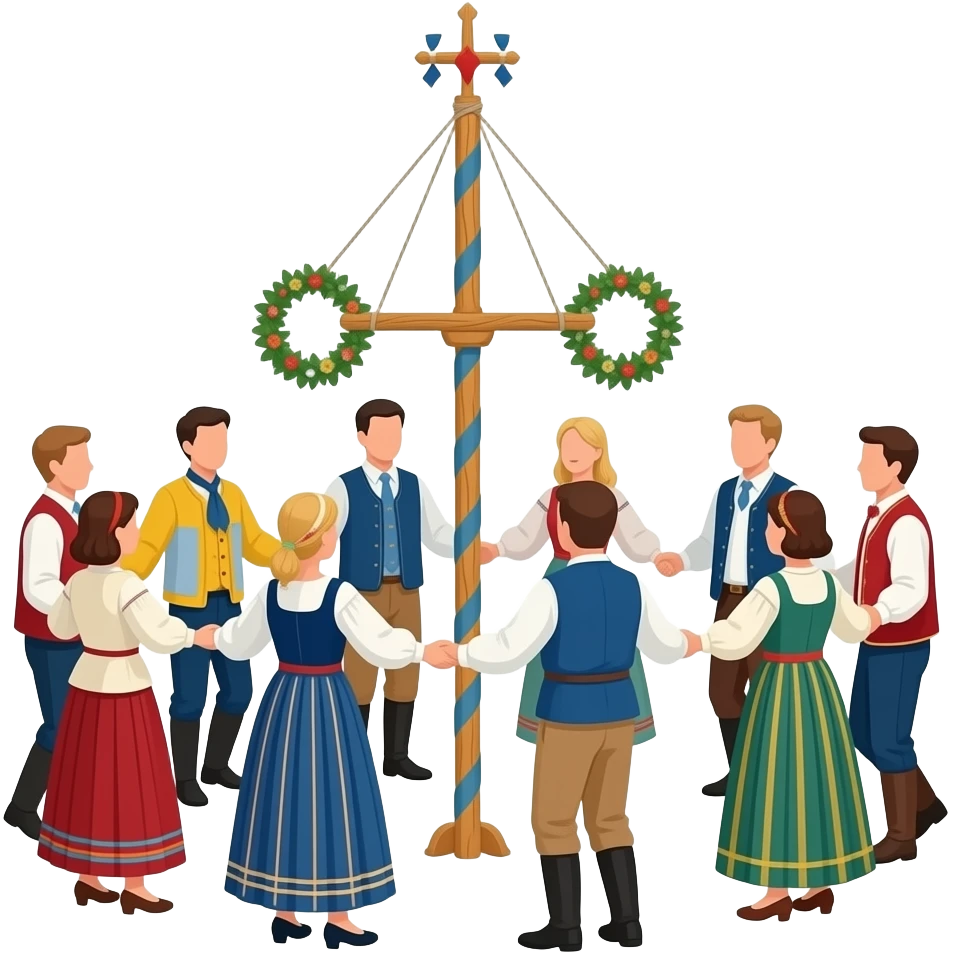 People dancing around maypole for midsummer Sweden emoji