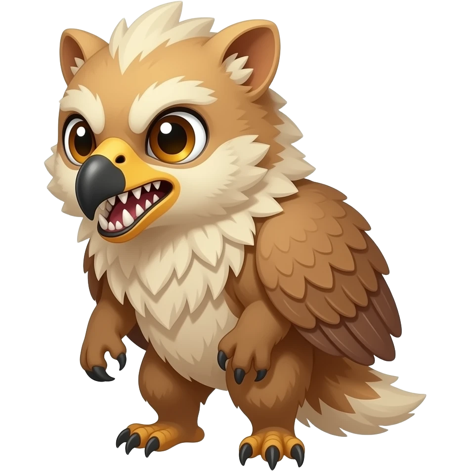 Cute mutant griffin-genet-tanuki-hybrid with sharp long saber teeth emoji