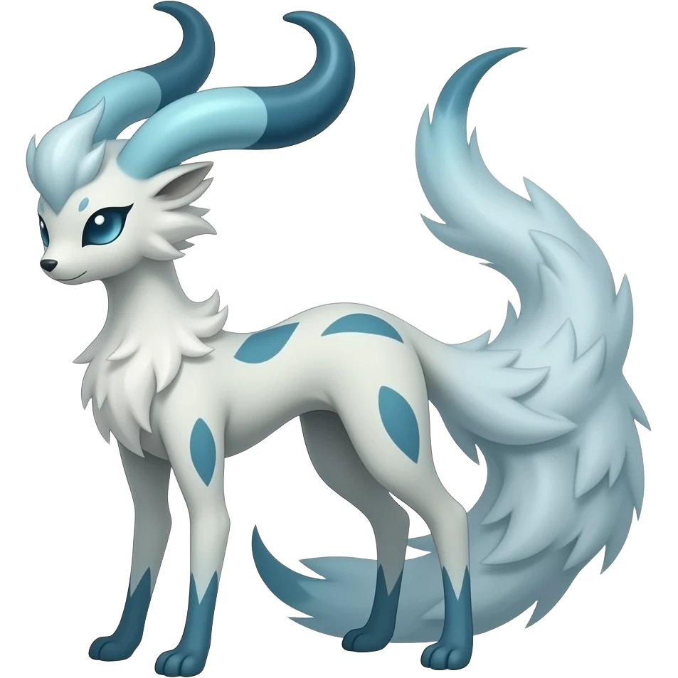 Slim thin lanky scrawny tall elegant oriental feral painted Asian Absol-Glaceon-Sylveon-fusion-hybrid-creature emoji