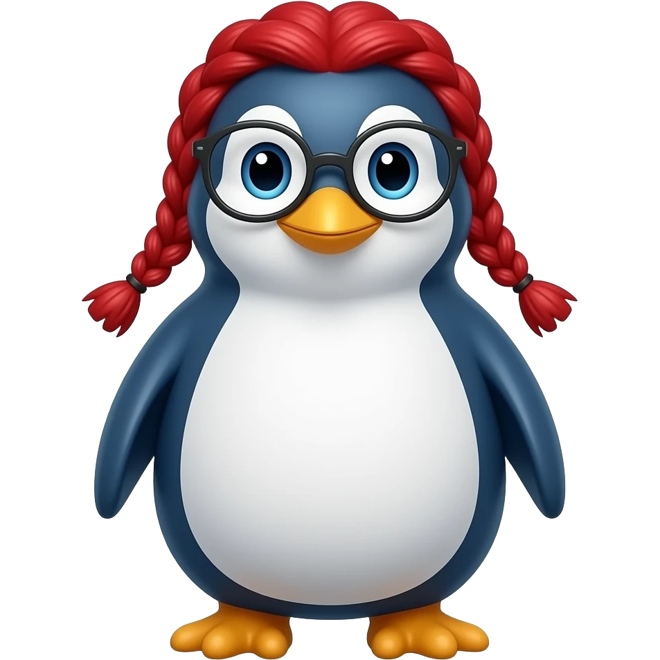 blue penguin with red very braided hair and glassess emoji