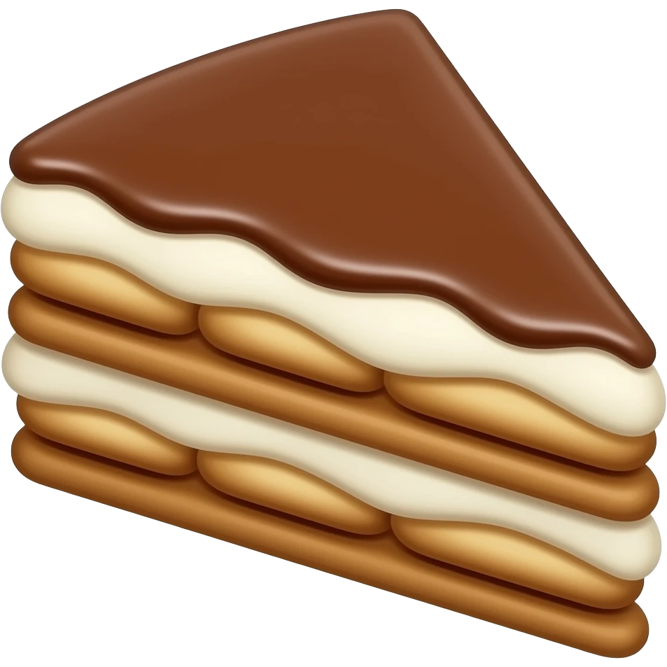 A triangular piece of tiramisu showing alternating layers of coffee-soaked ladyfingers and creamy mascarpone filling with soft 3D lighting, isometric vector art, Apple iOS App Store style, high resolution, simple composition, studio lighting, no text, no plate, no utensils, no shadows on edges emoji