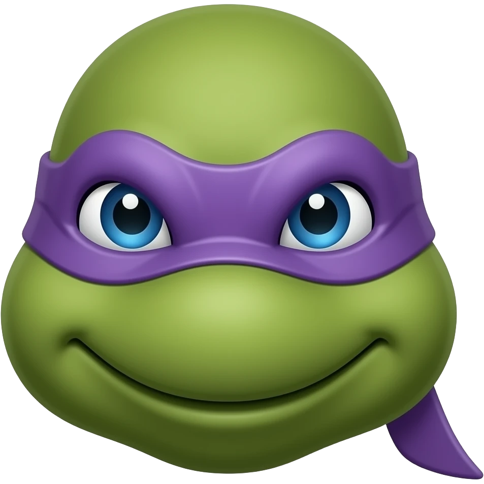 Donatello Ninja Turtle head wearing purple mask with knot on one side with tails emoji