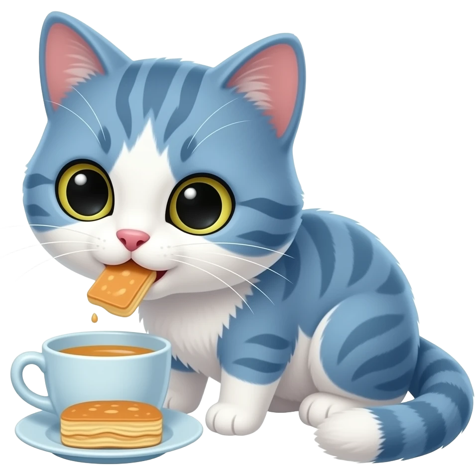 Niebiesko bialy kotek je śniadanie emoji