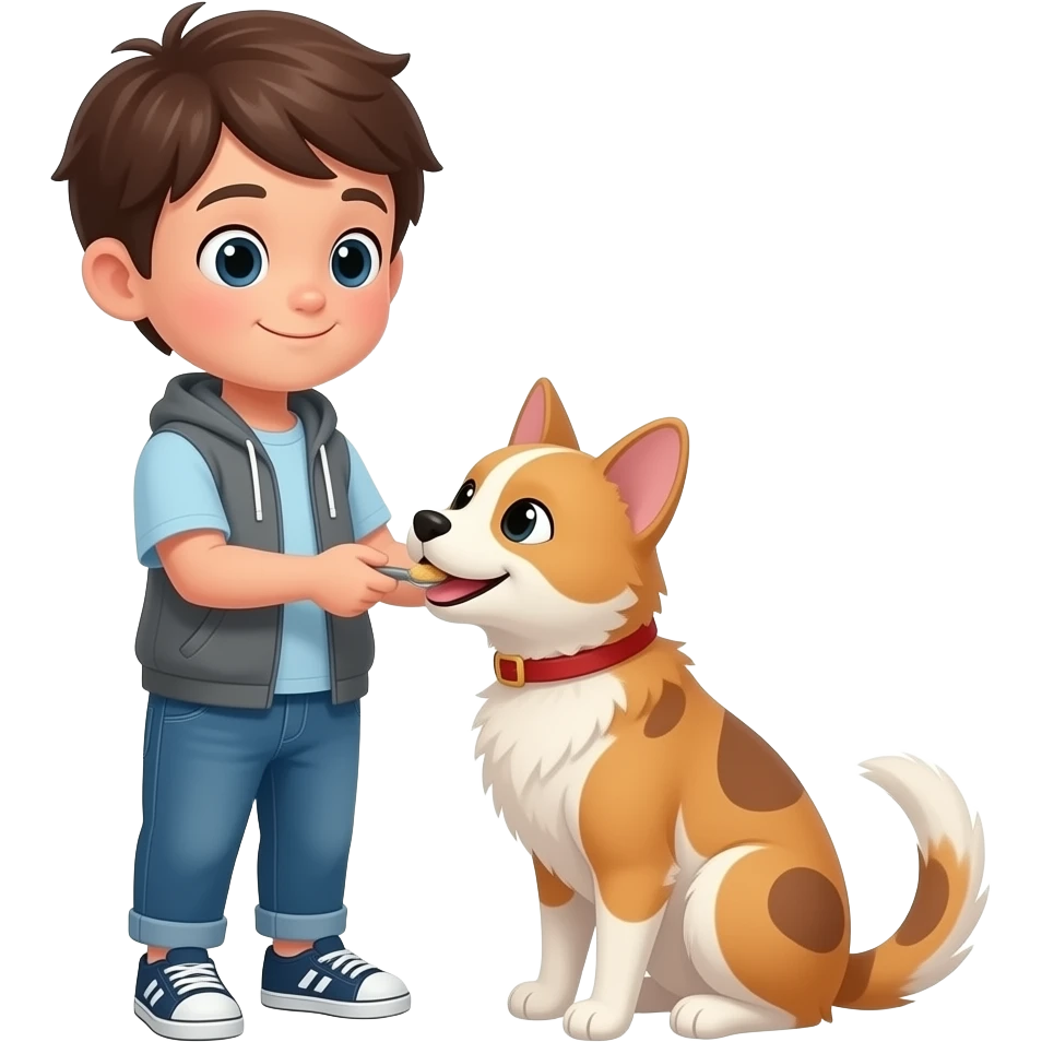 kid feeds his pet emoji
