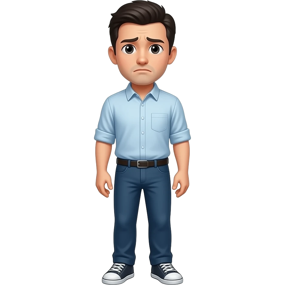 man standing with black hair worried full body emoji