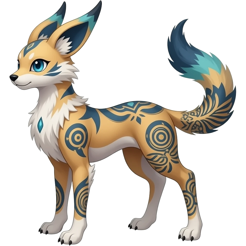 Slim thin lanky scrawny tall elegant oriental feral painted Asian Absol-Glaceon-Sylveon-fusion-hybrid-creature emoji
