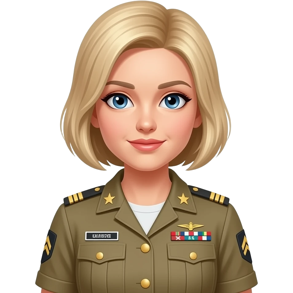 woman - military - kaki uniform - blond hair - blue eyes - feminine emoji
