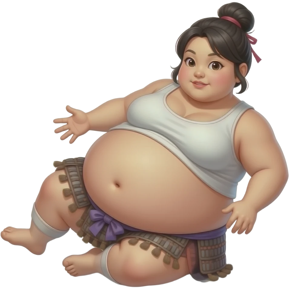 Make this sumo warrior girl get stuffed,her belly will be so big it would look like she has pregnancy bloating,dare to tickle that sumo warrior girl’s bellybutton,her gut rumbling echoes loud so you can listen to that full tummy,Fat sumo warrior girl rolls around. emoji