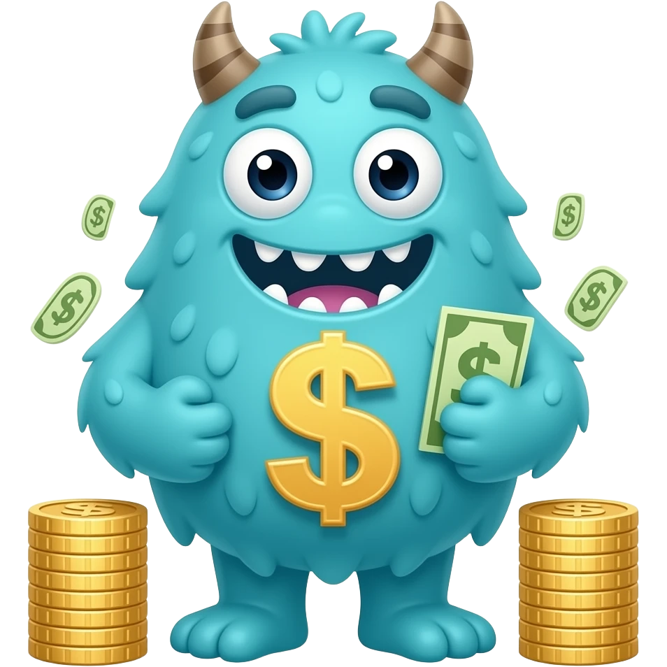 cartoon monster earning compound interest emoji