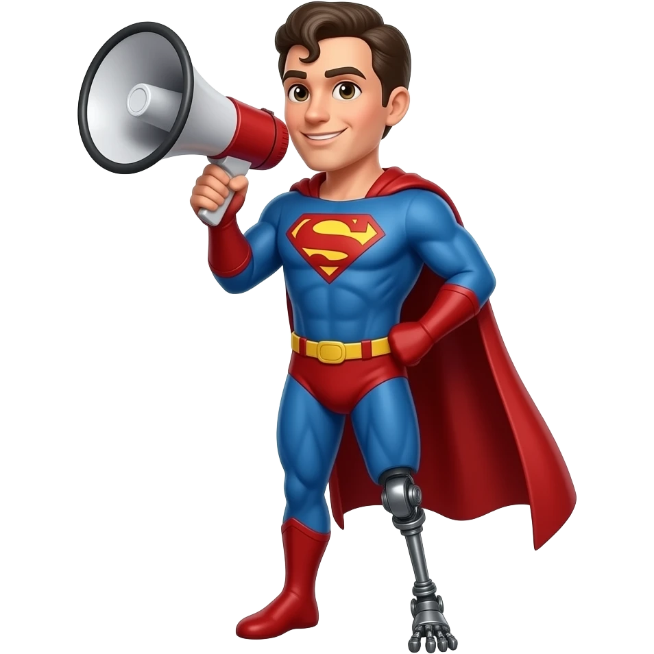 Combine these 3 emojis Into one emoji 🔉🦸‍♂️🦿 emoji | AI Emoji Generator