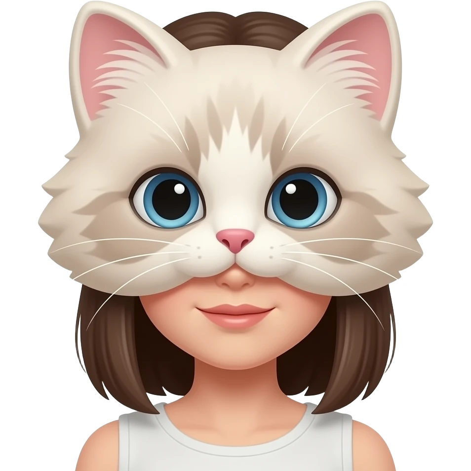 A girl wearing a creampoint ragdoll cat cat mask on her face emoji