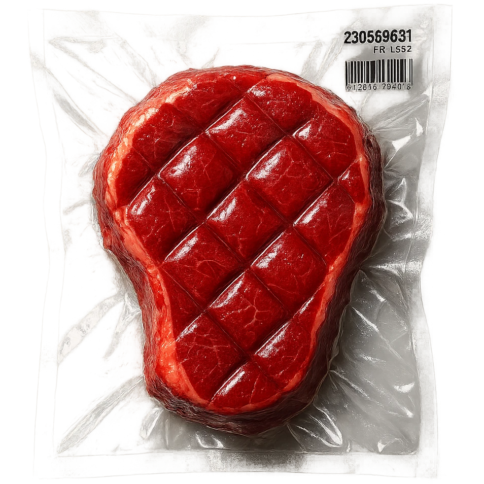 meat steak with diamond texture, shiny and inflated, vacuum-sealed style emoji