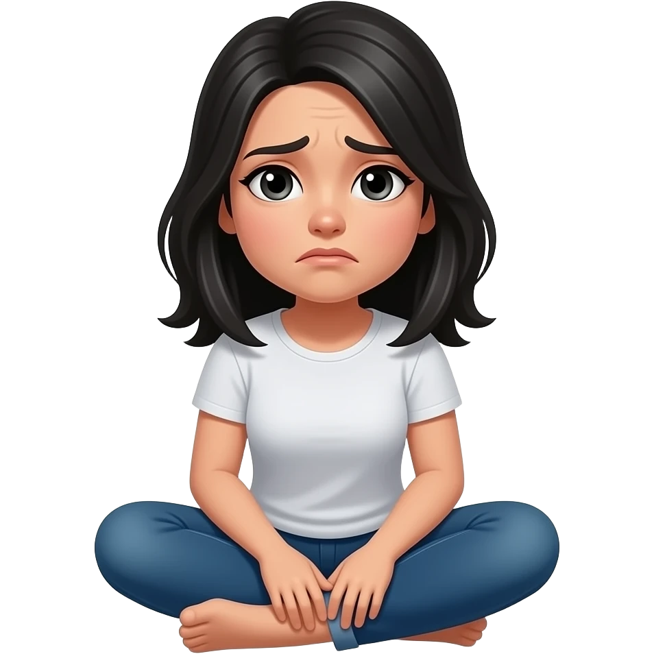 woman with black hair sitting on the ground worried emoji