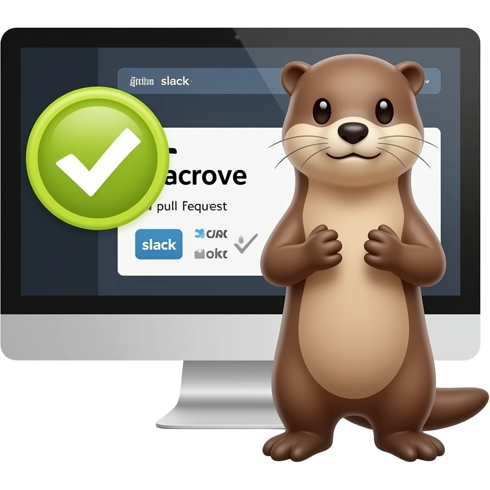 an otter approving a github pull request with big approve sign visible frtom small salck emoji (accurate logo) emoji