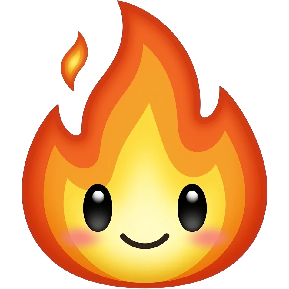 A cute Pixar-style 3D animated fire. White background, 8k resolution. emoji