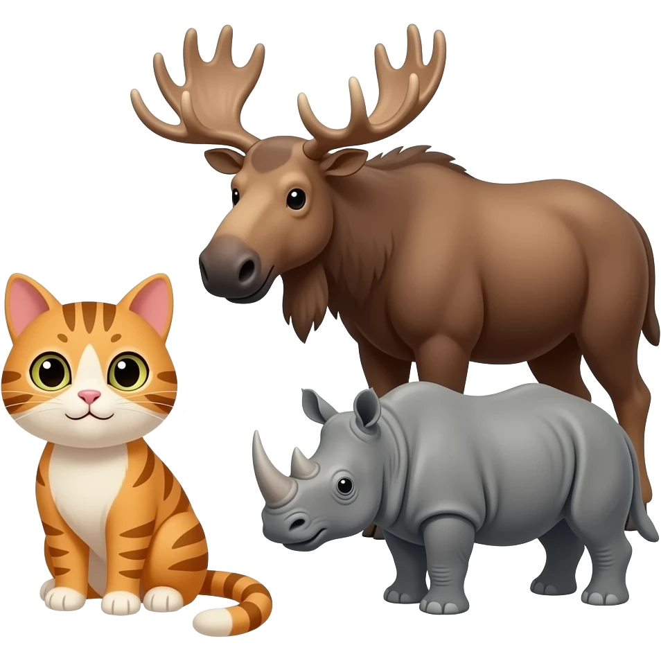 3 animals: Cat, rhino and moose emoji