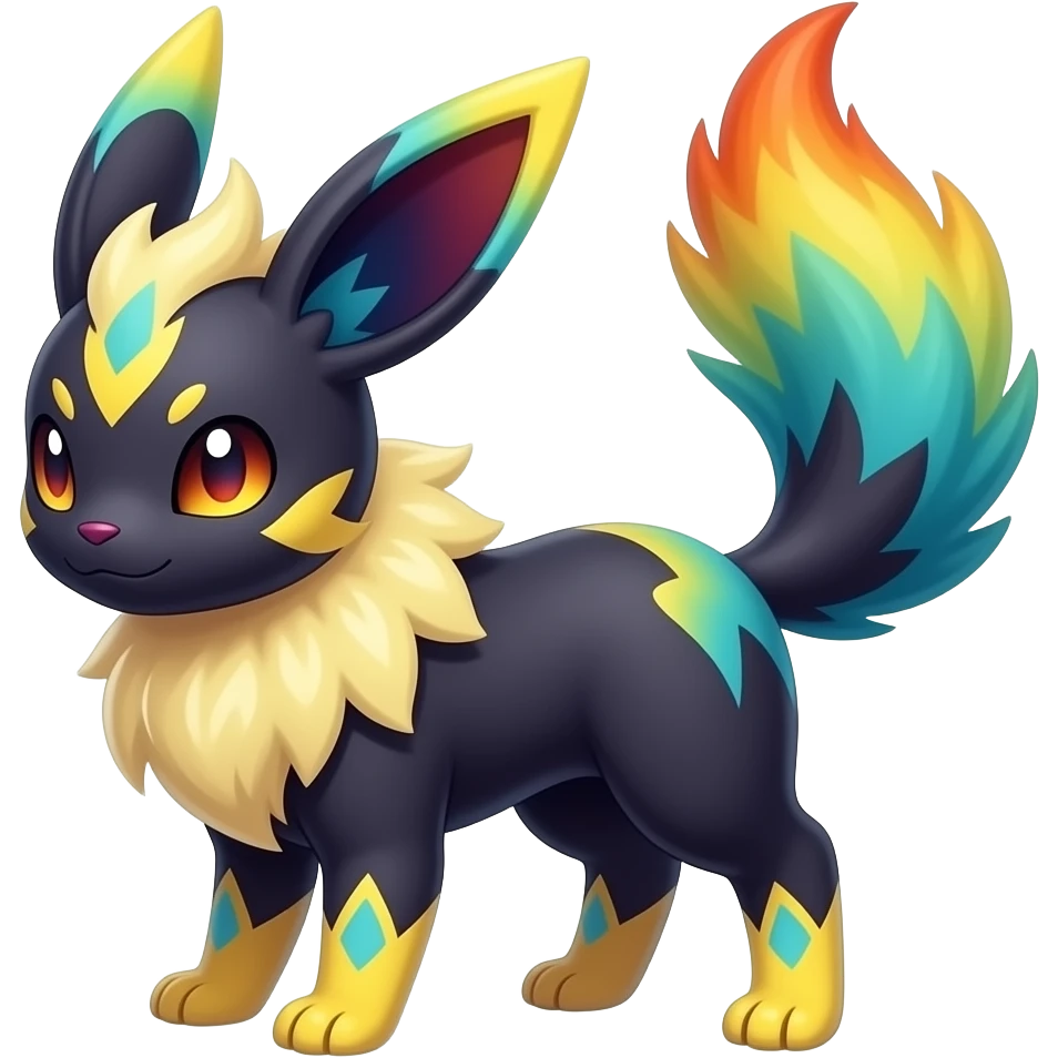 Dark vibrant pastel bright neon colorful edgy exotic painted Fakémon-Pokémon-Vernid-Flareon-Jolteon-creature emoji