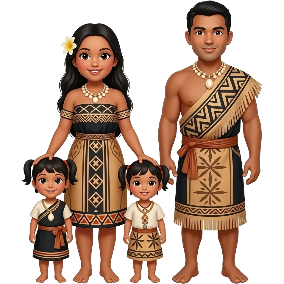 Tongan parent with 2 young children emoji image with mom and traditional clothes husband too bit make it normal emoji