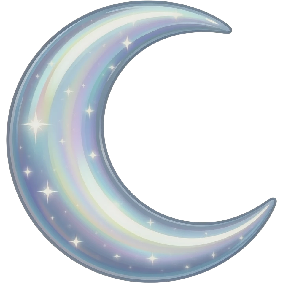 Shiny iridescent scented starry lit luminescent translucent diaphanous Crescent moon emoji