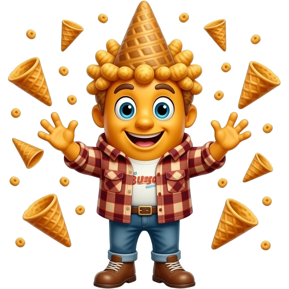 A magical Bugles mascot with a giant head and tiny body. It has golden ...