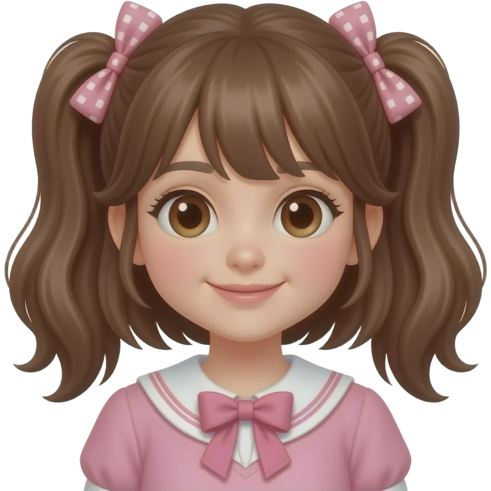 Chica linda pelo marrón y moños en el pelo emoji