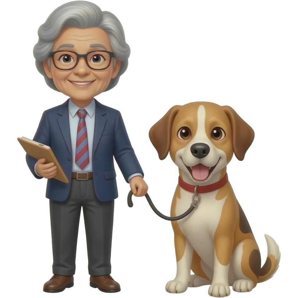 older female asian professor holding a leash on a dog emoji