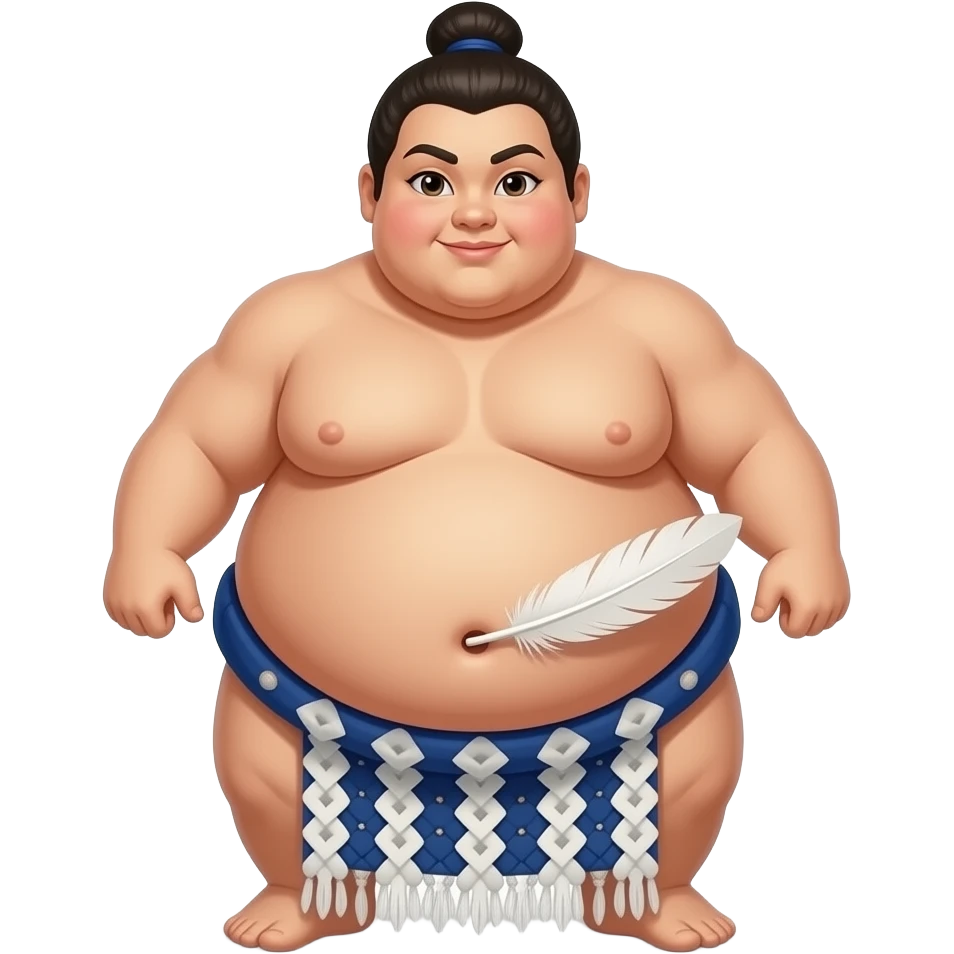A girl sumo warrior,she is stuffed silly after all you can eat buffet,her giant food baby belly hangs over her pants & busted belt,her bellybutton gets tickled by a magical feather. emoji