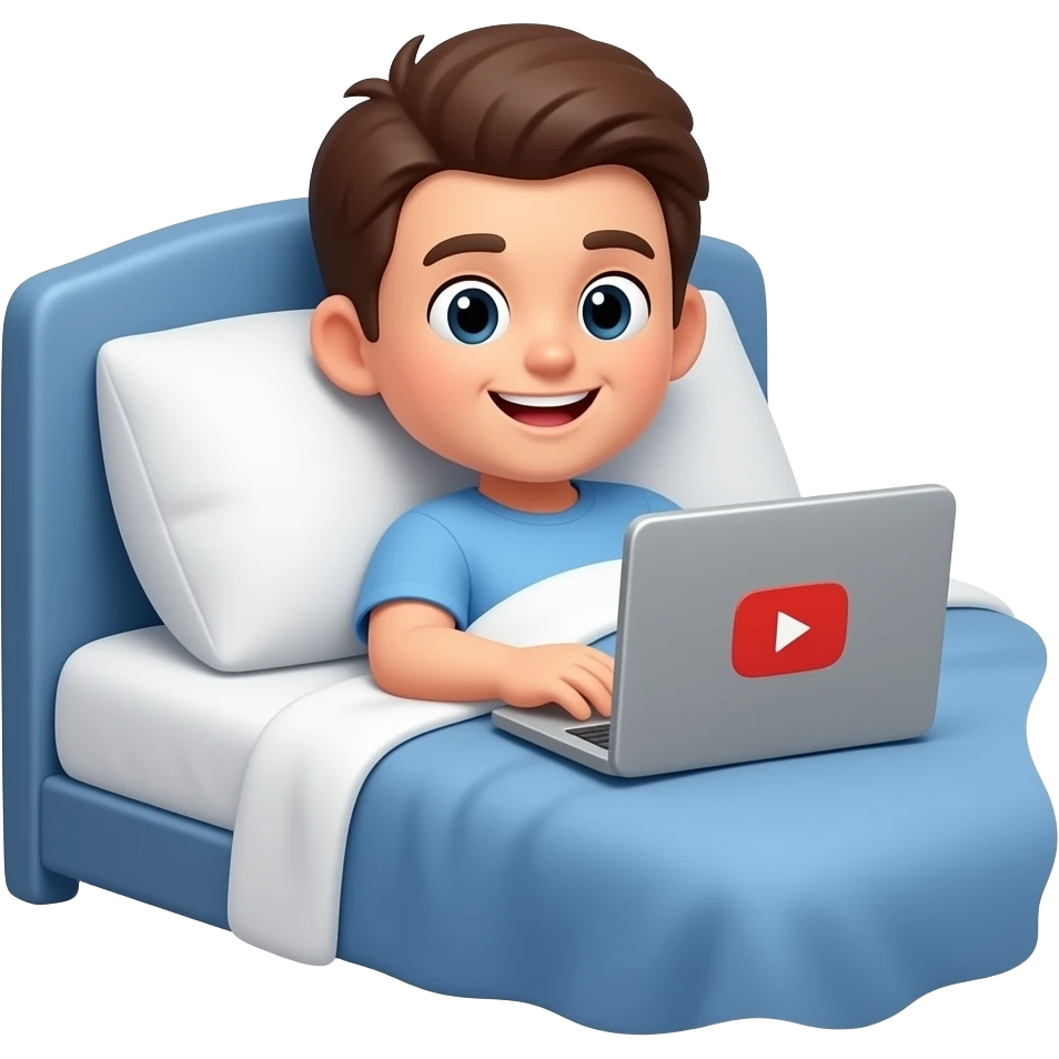 I'm lying on the bed and watching videos on YouTube emoji