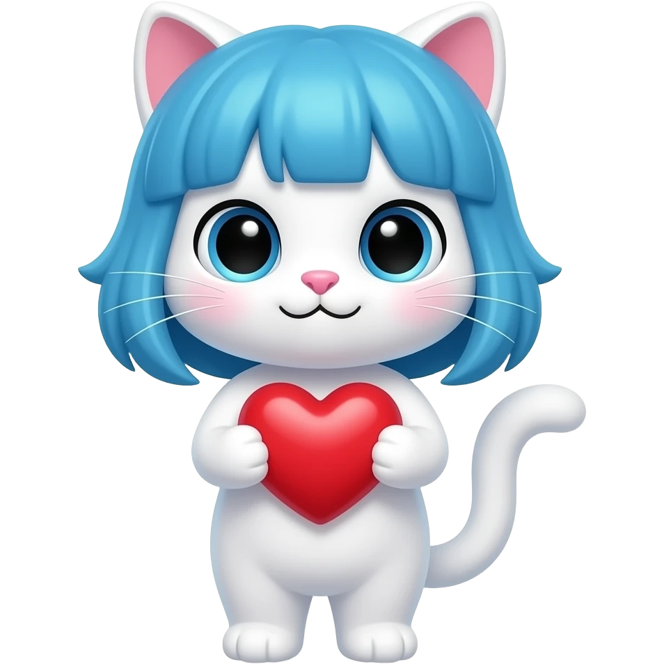 Кот белый с синей прической с сердечком в руках emoji