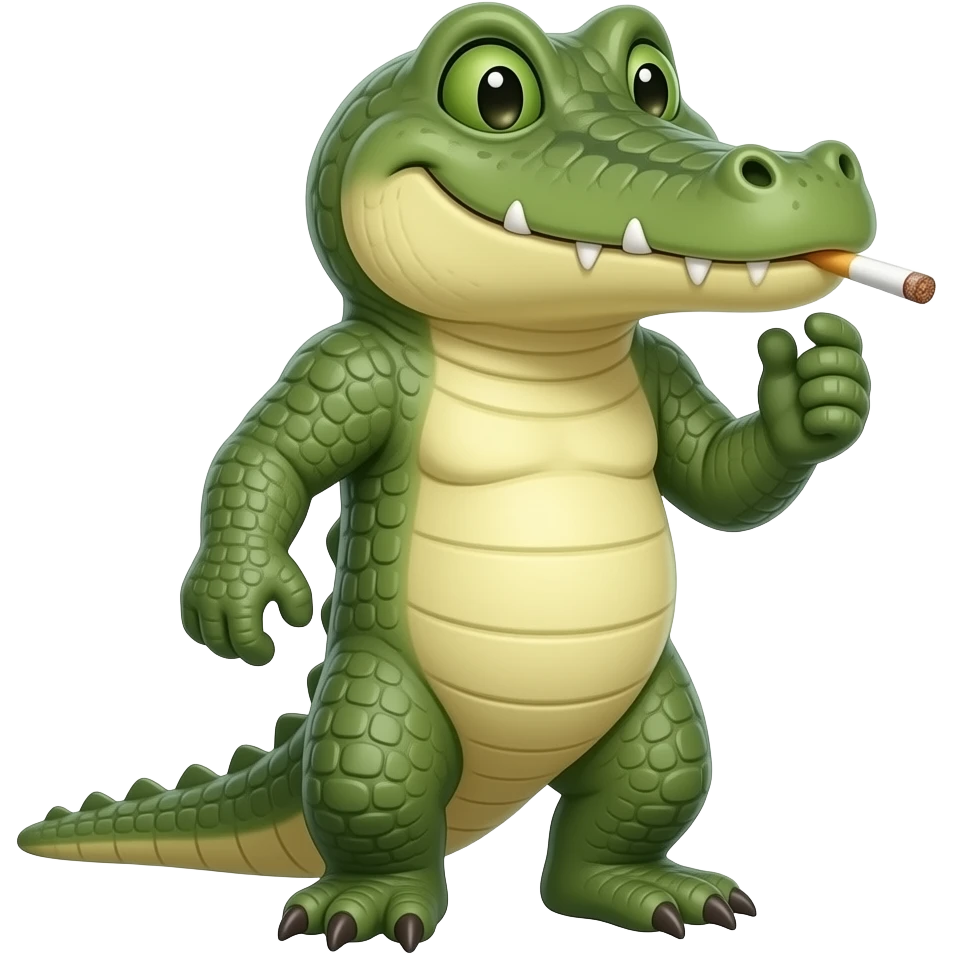 Un cocodrilo con forma humana fumando emoji