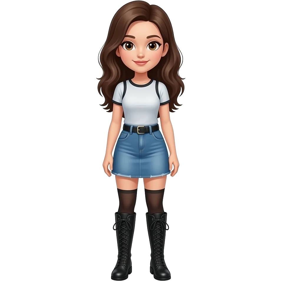 Using this image, add knee high boots, short denim skirt emoji