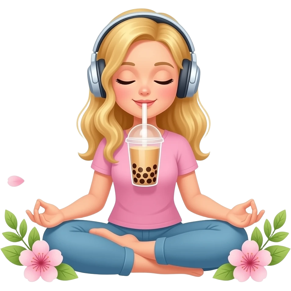 👱🏻‍♀️ 🧘🏼‍♀️🧋🎧🌸🍃 emoji