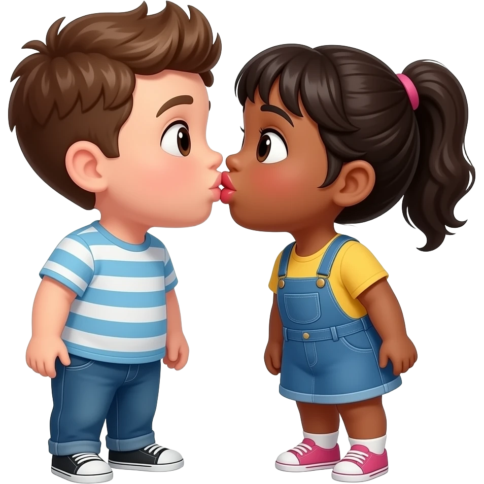 White boy and black girl with fat lips kissing emoji