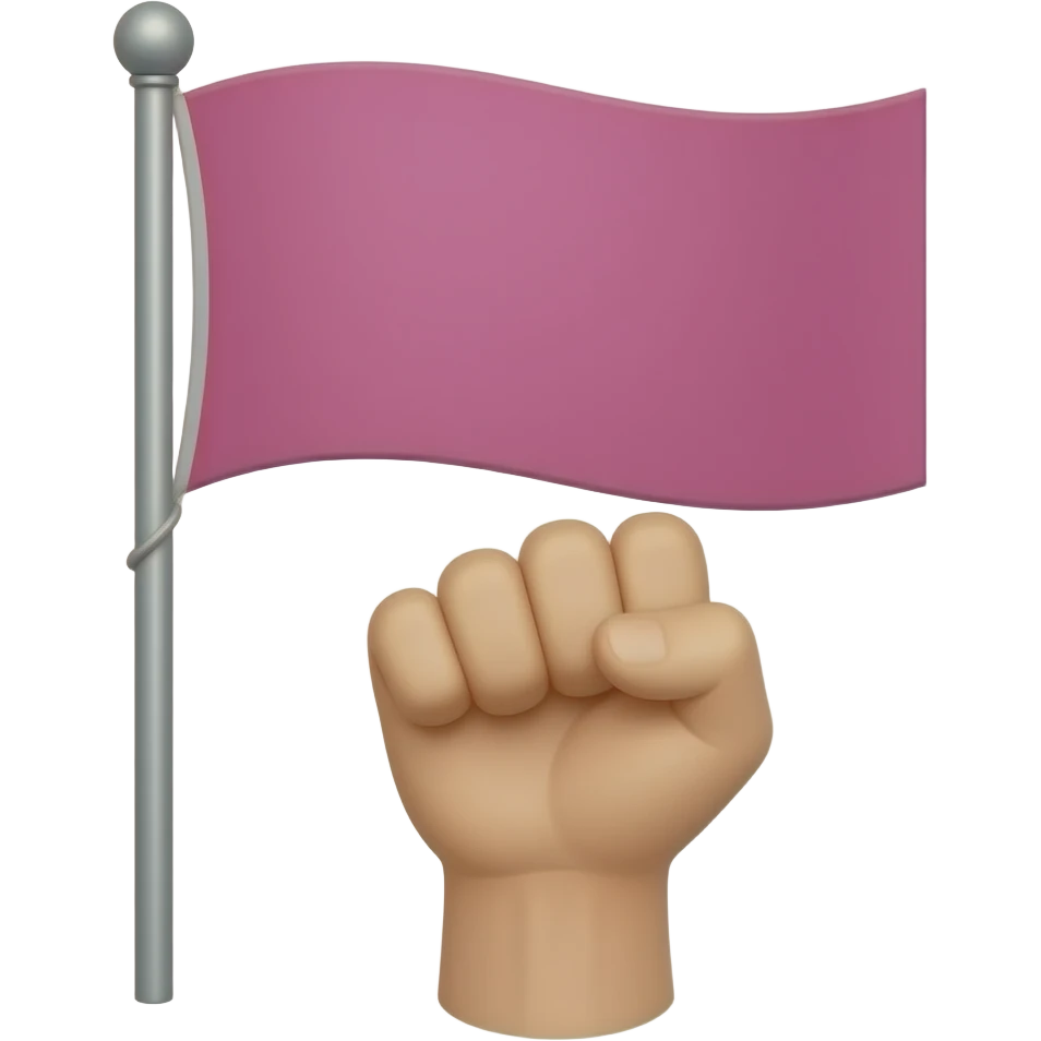 Rectangular pink flag and pole with  ✊🏼 on it emoji