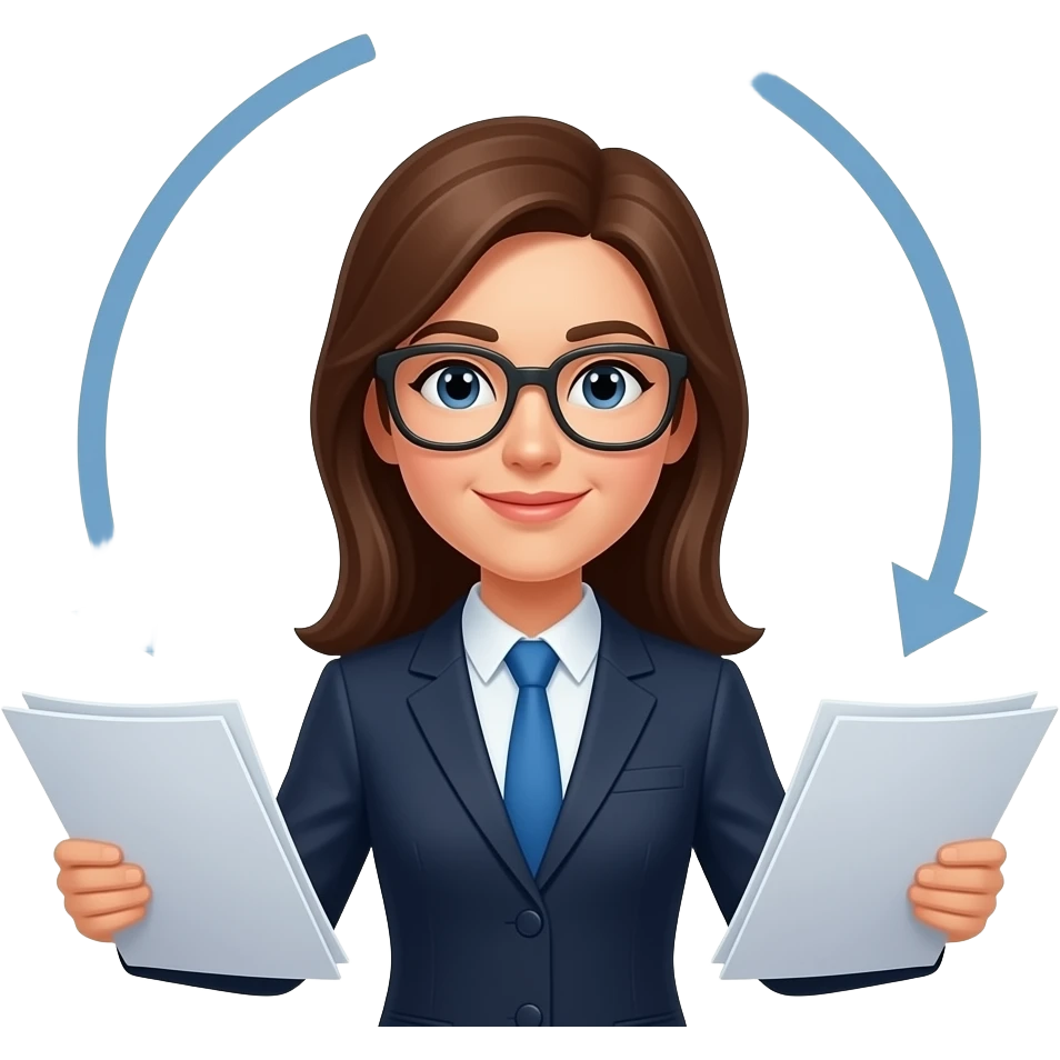 lawyer woman with libra , paragraph simbol around the head and  documents in hands emoji